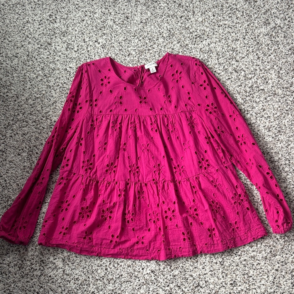 Pink Eyelet Long Sleeve Blouse sz small